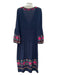 Figue Size M Navy Blue, Pink, Multi Cotton Embroidered Flowers V Neck Dress Navy Blue, Pink, Multi / M