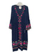 Figue Size M Navy Blue, Pink, Multi Cotton Embroidered Flowers V Neck Dress Navy Blue, Pink, Multi / M