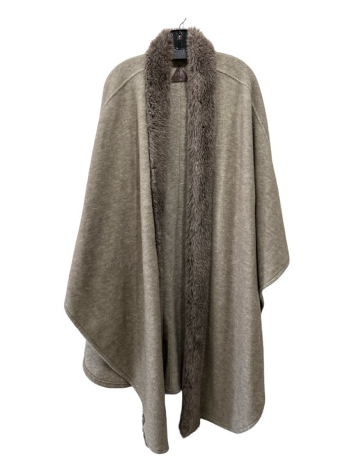 Fjall Size One Size Gray Wool & Fur Open Front Fur Trim Shawl Style Jacket Gray / One Size