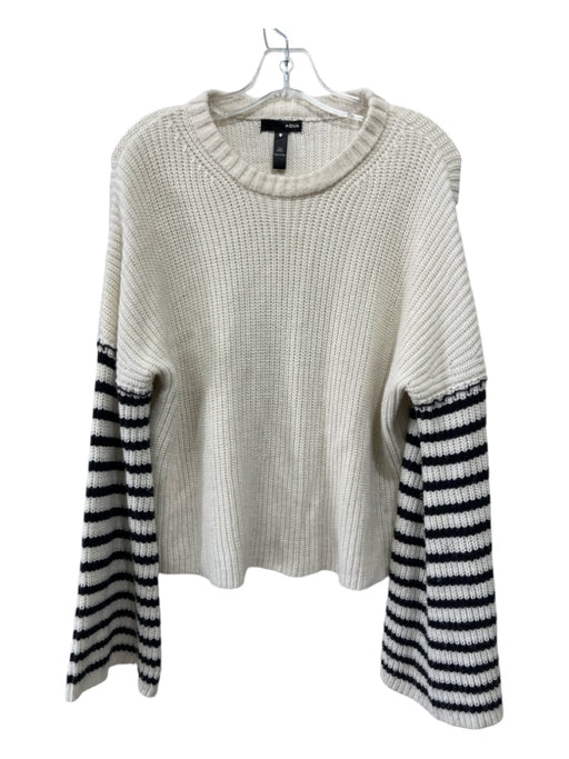 Aqua Size M White & Black Acrylic Striped Knit Long Bell Sleeves Sweater White & Black / M