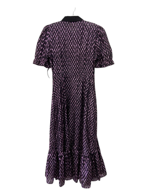 Zara Size L Purple & Black Poly Blend Metallic Thread Maxi Button Up Dress Purple & Black / L