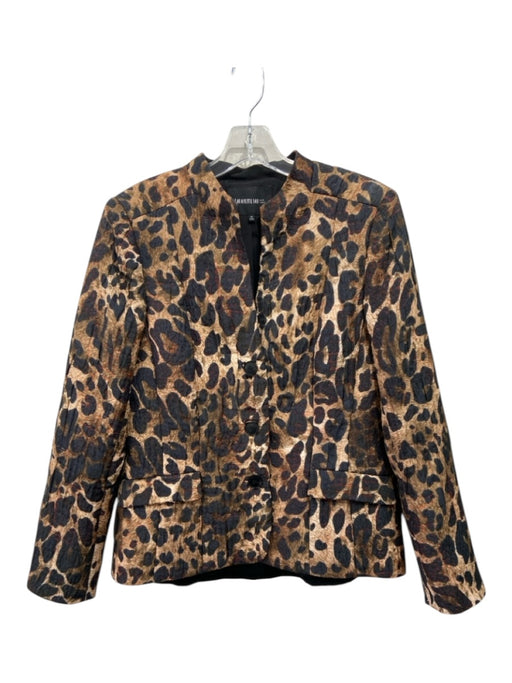 Lafayette 148 Size 12 Brown & Black Poly Blend Animal Print Blazer Darted Jacket Brown & Black / 12