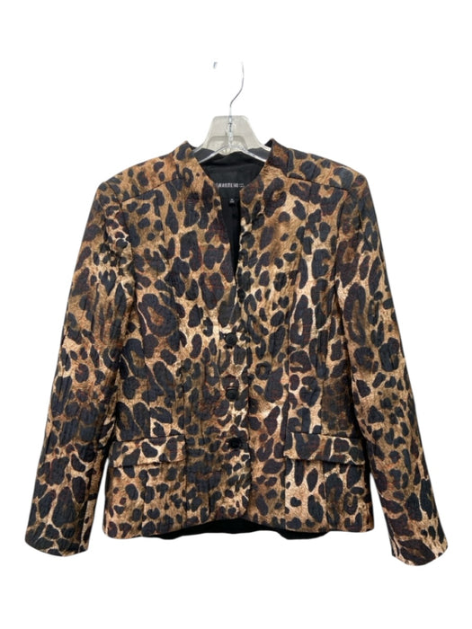 Lafayette 148 Size 12 Brown & Black Poly Blend Animal Print Blazer Darted Jacket Brown & Black / 12