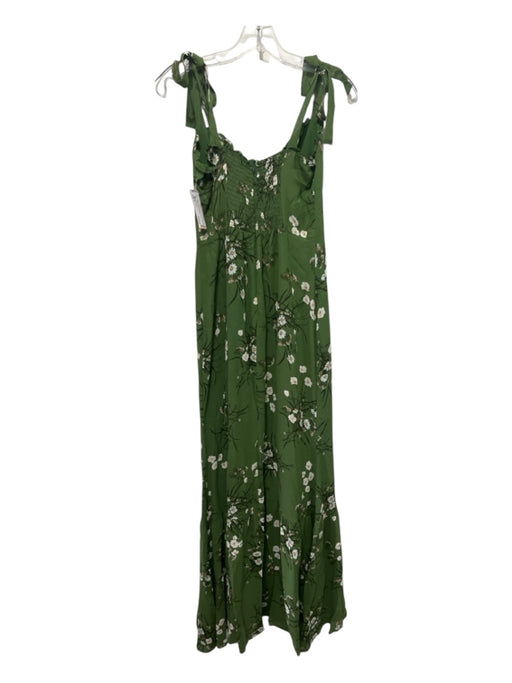 Reformation Size 8 Green, Cream, Brown Viscose Floral Tie Straps Maxi Dress Green, Cream, Brown / 8