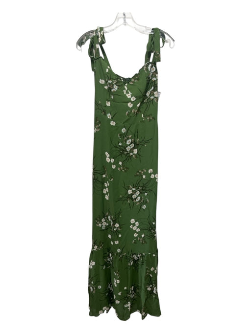 Reformation Size 8 Green, Cream, Brown Viscose Floral Tie Straps Maxi Dress Green, Cream, Brown / 8