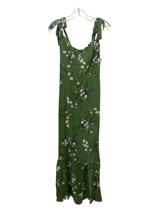 Reformation Size 8 Green, Cream, Brown Viscose Floral Tie Straps Maxi Dress Green, Cream, Brown / 8