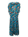 Farm Rio Size L Blue, Orange, Purple Viscose Floral & Pineapple V Neck Dress Blue, Orange, Purple / L