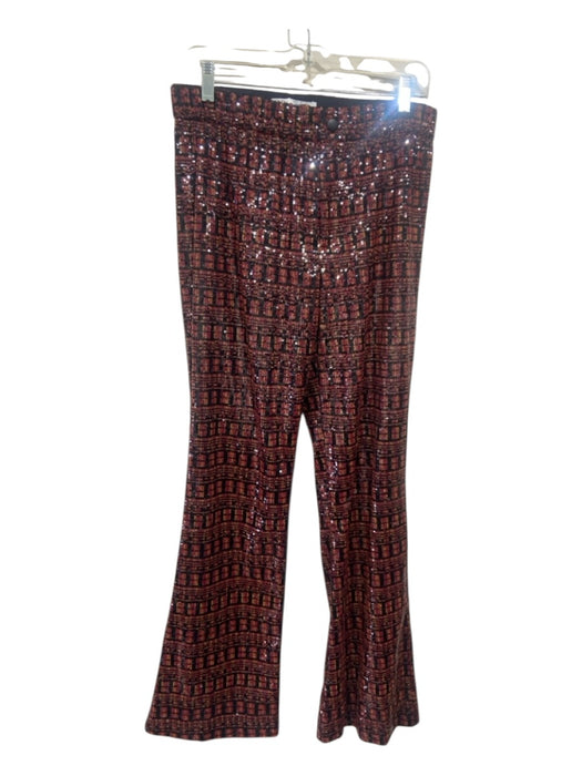 Zara Size L Red, Black, Orange Polyester Sequin High Rise Zip & Button Pants Red, Black, Orange / L