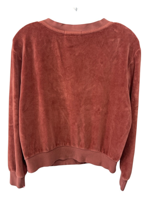 Suzie Kondi Size L Brick Red Cotton Blend Velour V Neck Sweatshirt Pant Set Brick Red / L