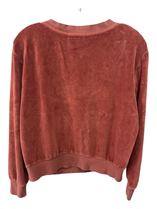 Suzie Kondi Size L Brick Red Cotton Blend Velour V Neck Sweatshirt Pant Set Brick Red / L