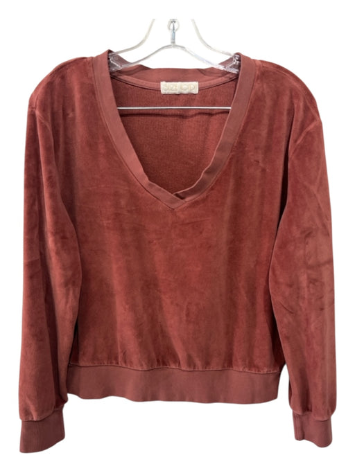 Suzie Kondi Size L Brick Red Cotton Blend Velour V Neck Sweatshirt Pant Set Brick Red / L