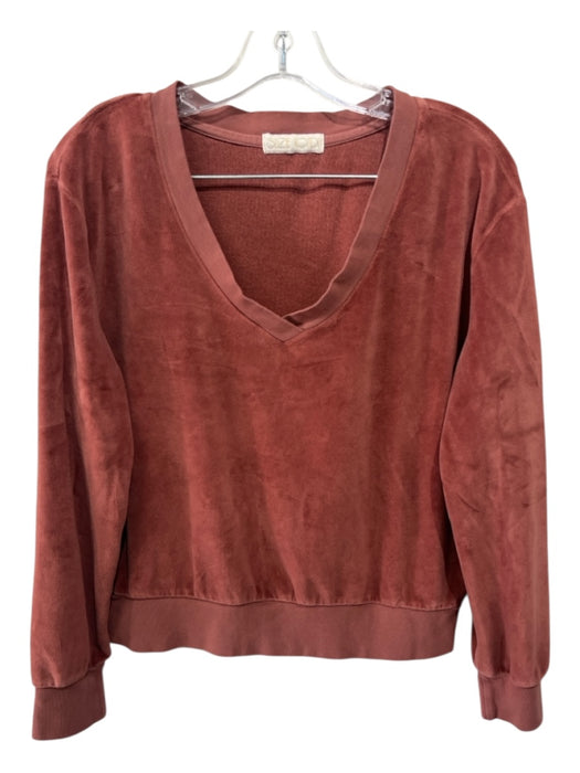 Suzie Kondi Size L Brick Red Cotton Blend Velour V Neck Sweatshirt Pant Set Brick Red / L