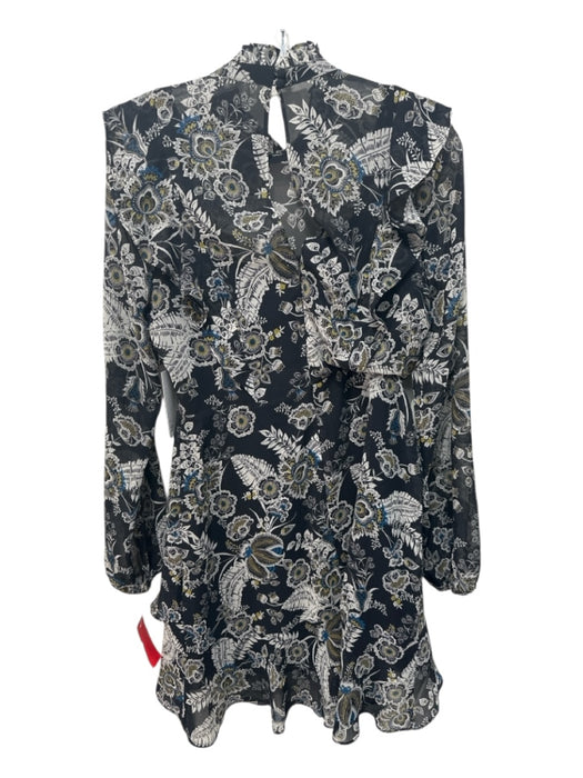 Bailey 44 Size 4 Black, Cream, Blue Polyester Ruffle Floral Sash Dress Black, Cream, Blue / 4