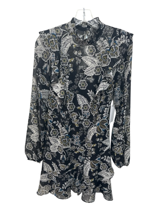 Bailey 44 Size 4 Black, Cream, Blue Polyester Ruffle Floral Sash Dress Black, Cream, Blue / 4