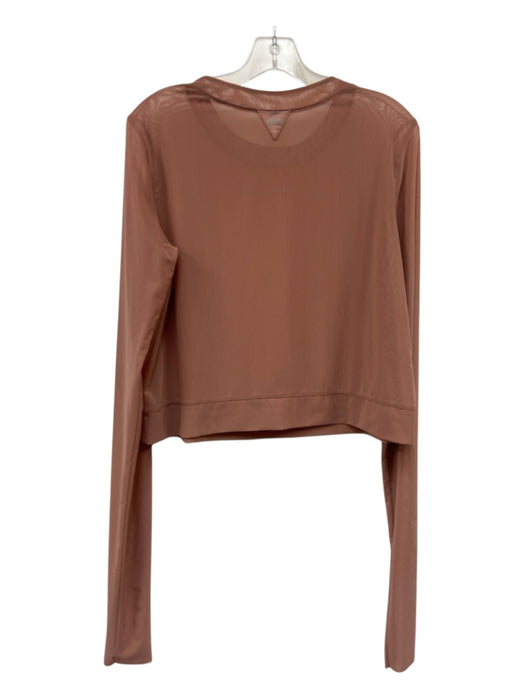 Alo Yoga Size L Beige Pink Polyester Blend Sheer Mesh Cropped Long Sleeve Top Beige Pink / L