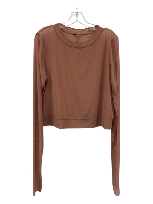 Alo Yoga Size L Beige Pink Polyester Blend Sheer Mesh Cropped Long Sleeve Top Beige Pink / L