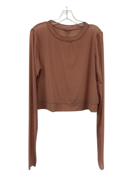 Alo Yoga Size L Beige Pink Polyester Blend Sheer Mesh Cropped Long Sleeve Top Beige Pink / L