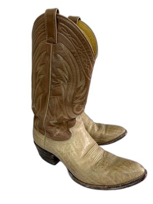 Justin Shoe Size 40 Brown & Beige Leather Embroidered Western Pull Tab Boots Brown & Beige / 40