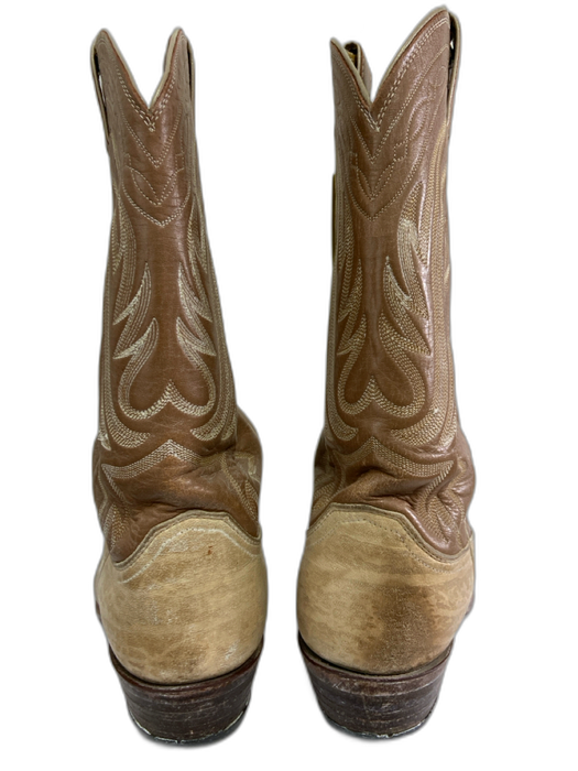 Justin Shoe Size 40 Brown & Beige Leather Embroidered Western Pull Tab Boots Brown & Beige / 40
