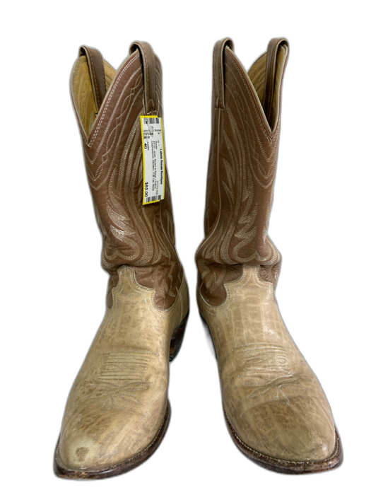 Justin Shoe Size 40 Brown & Beige Leather Embroidered Western Pull Tab Boots Brown & Beige / 40