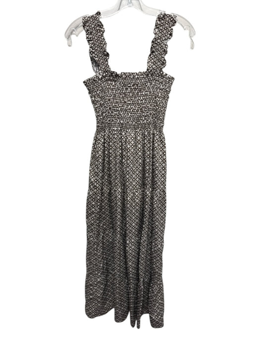 Hill House Size M Brown & White Cotton Smocked Bodice Geometric Maxi Dress Brown & White / M
