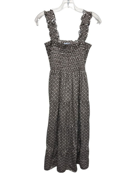 Hill House Size M Brown & White Cotton Smocked Bodice Geometric Maxi Dress Brown & White / M