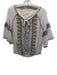 MABE Size L White, Orange, Blue Cotton Embroidered Tie Neck Smocked Hem Top White, Orange, Blue / L
