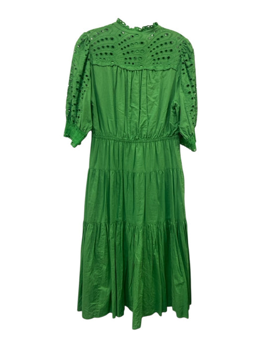 Suncoo Size T2 Green Cotton Half Sleeve Eyelet Detail Button Up Midi Dress Green / T2