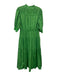 Suncoo Size T2 Green Cotton Half Sleeve Eyelet Detail Button Up Midi Dress Green / T2