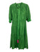 Suncoo Size T2 Green Cotton Half Sleeve Eyelet Detail Button Up Midi Dress Green / T2