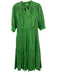 Suncoo Size T2 Green Cotton Half Sleeve Eyelet Detail Button Up Midi Dress Green / T2