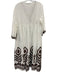 Greek Archaic Kori Size M White & Brown Linen 3/4 Sleeve V Neck Midi Dress White & Brown / M