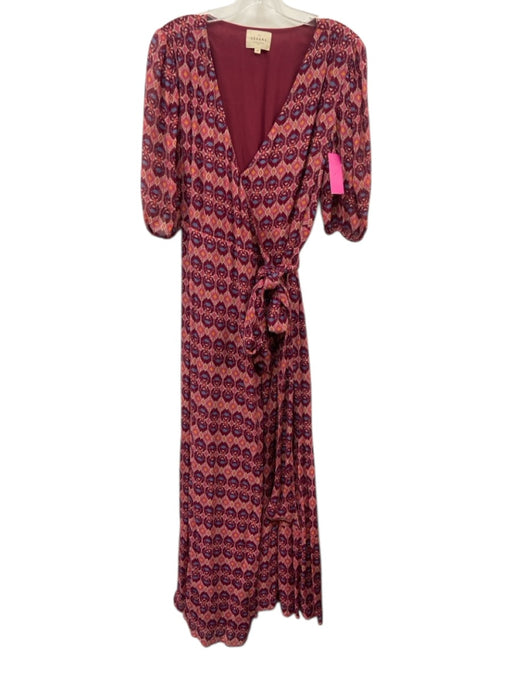 Sezane Size 40 Pink, Burgundy, White Viscose Blend Half Sleeve Geometric Dress Pink, Burgundy, White / 40