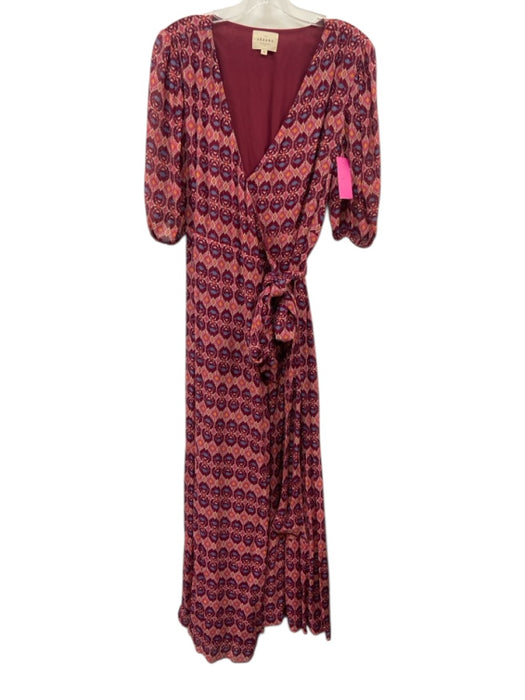 Sezane Size 40 Pink, Burgundy, White Viscose Blend Half Sleeve Geometric Dress Pink, Burgundy, White / 40