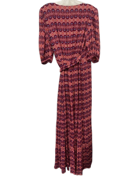 Sezane Size 40 Pink, Burgundy, White Viscose Blend Half Sleeve Geometric Dress Pink, Burgundy, White / 40