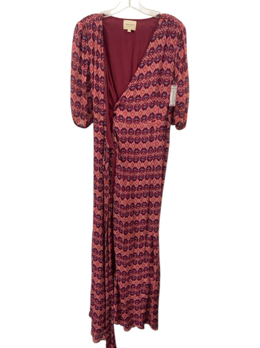 Sezane Size 40 Pink, Burgundy, White Viscose Blend Half Sleeve Geometric Dress Pink, Burgundy, White / 40