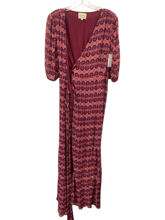 Sezane Size 40 Pink, Burgundy, White Viscose Blend Half Sleeve Geometric Dress Pink, Burgundy, White / 40