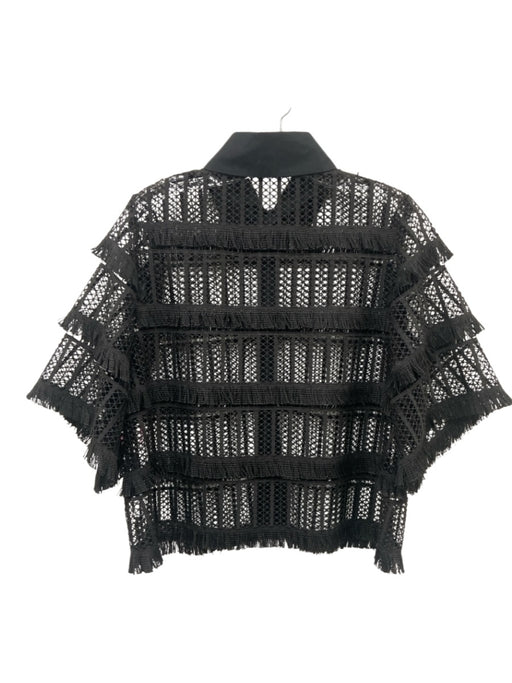 Pearl by Lela Rose Size M Black 3/4 Sleeve Fringe Detail Unlined Button up Top Black / M