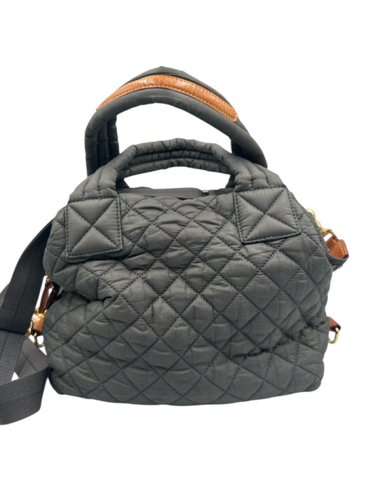 MZ Wallace Gray Nylon Quilted Leather Trim Zip Top Shoulder & Hand Bag Bag Gray / Small