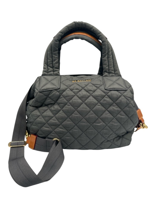 MZ Wallace Gray Nylon Quilted Leather Trim Zip Top Shoulder & Hand Bag Bag Gray / Small