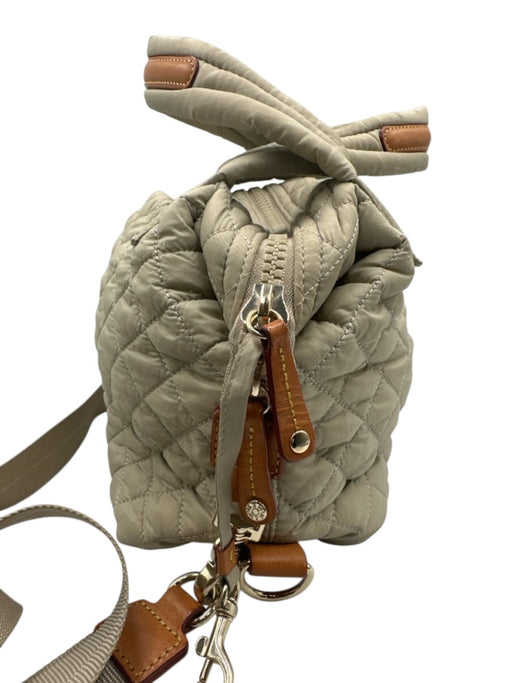 MZ Wallace Beige Nylon Quilted Leather Trim Zip Top Shoulder & Hand Bag Bag Beige / Small