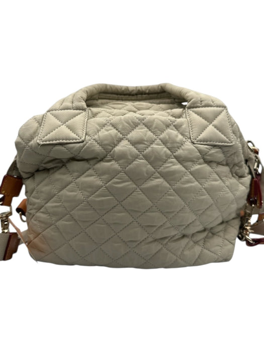 MZ Wallace Beige Nylon Quilted Leather Trim Zip Top Shoulder & Hand Bag Bag Beige / Small