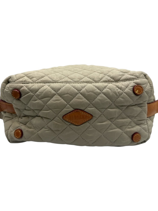 MZ Wallace Beige Nylon Quilted Leather Trim Zip Top Shoulder & Hand Bag Bag Beige / Small