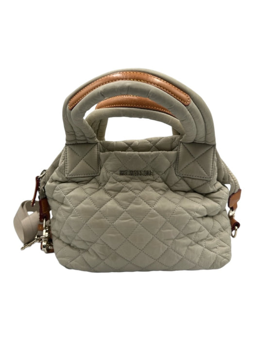 MZ Wallace Beige Nylon Quilted Leather Trim Zip Top Shoulder & Hand Bag Bag Beige / Small