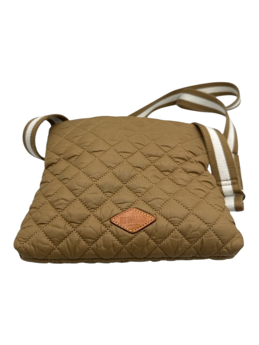 MZ Wallace Tan Brown Nylon Quilted Leather Trim Zip Top Crossbody Bag Tan Brown