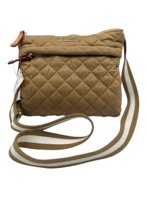 MZ Wallace Tan Brown Nylon Quilted Leather Trim Zip Top Crossbody Bag Tan Brown
