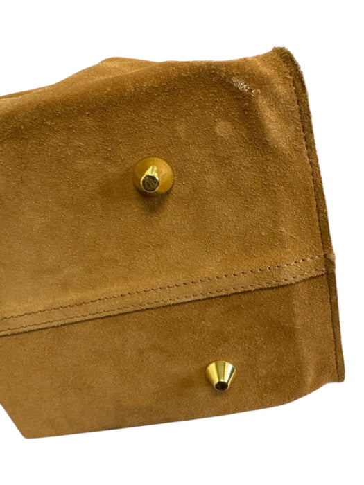 Clare V Tan, Black & White Leather Suede Stripe Detail Magnetic Close Tote Bag Tan, Black & White