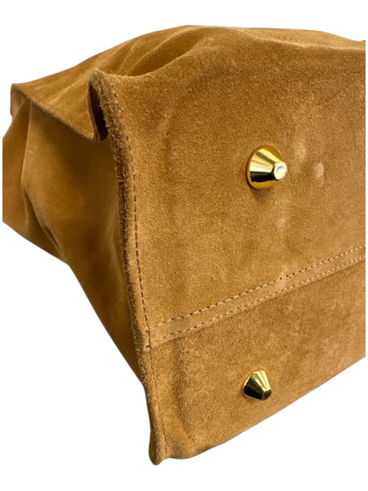 Clare V Tan, Black & White Leather Suede Stripe Detail Magnetic Close Tote Bag Tan, Black & White