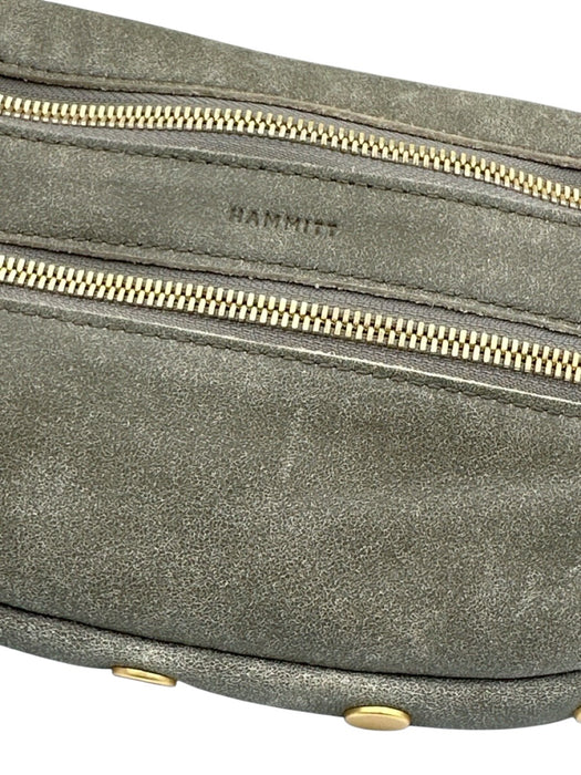 Hammitt Concrete Gray Nubuck Leather Zip Close Gold Tone Hardware Fanny Pack Bag Concrete Gray