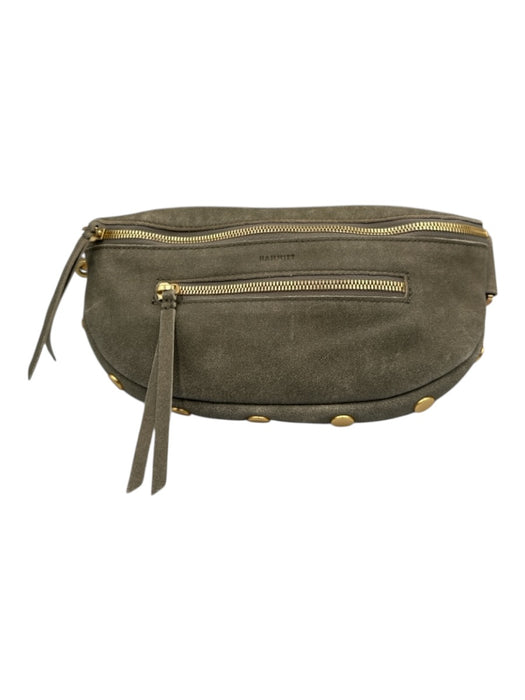 Hammitt Concrete Gray Nubuck Leather Zip Close Gold Tone Hardware Fanny Pack Bag Concrete Gray